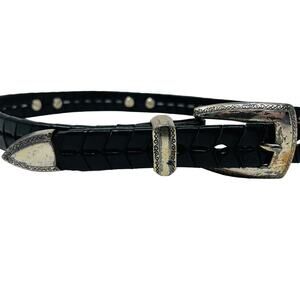 Vintage Woven Brighton Leather Belt Black Silver Classic Staple Old Money- S